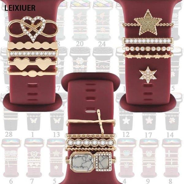 LEIXIUER Bague de décoration en métal pour bracelet Apple Watch pour Samsung Bracelet de montre Huawei Bracelet de montre Bijoux Charms décoratifs Di