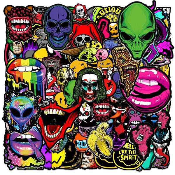 10-50-100pcs Cartoon Horror Grimace Stickers DIY Gothic Skull Sticker Waterproof Bike Skateboard Notebook Art Graffiti Sticker