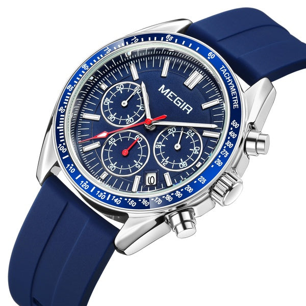 MEGIR Chronographe Quartz Montres pour Hommes Sport Militaire Montre-Bracelet Étanche avec Bracelet en Silicone Date Automatique Mains Lumineuses 810