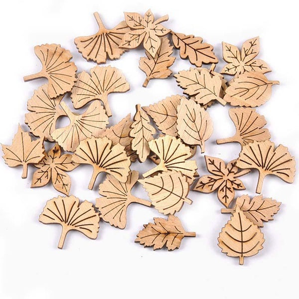 50Pcs Mix Leaves Natural Wood Slices Crafts For DIY Scrapbooking Handmade Unfinished Wooden Embellishments Home Decoration MT2597