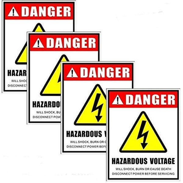 Outdoor-Indoor (4 Pack) 5" X 4" Hazardous Voltage Danger Shock Hazard High Voltage Electrical Safety Warning Sign Label Sticker Decal - Back Self Adh