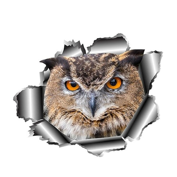 2Pcs 13cm x 10.7cm 3D Owl Car Sticker Torn Metal Full Color Decal Stickers Animal Decals Waterproof Car Styling
