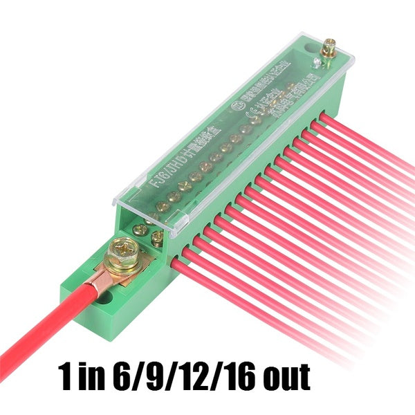 1PCS Connection Distribution Box 1-in 6-9-12-16-out Three phase Green Terminal Block Row Junction Metering Box Part Line