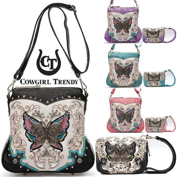 Strass papillon clouté Style occidental en cuir repoussé dissimulé sac à main femmes bandoulière sac à main sac à bandoulière porte-carte portefeuill