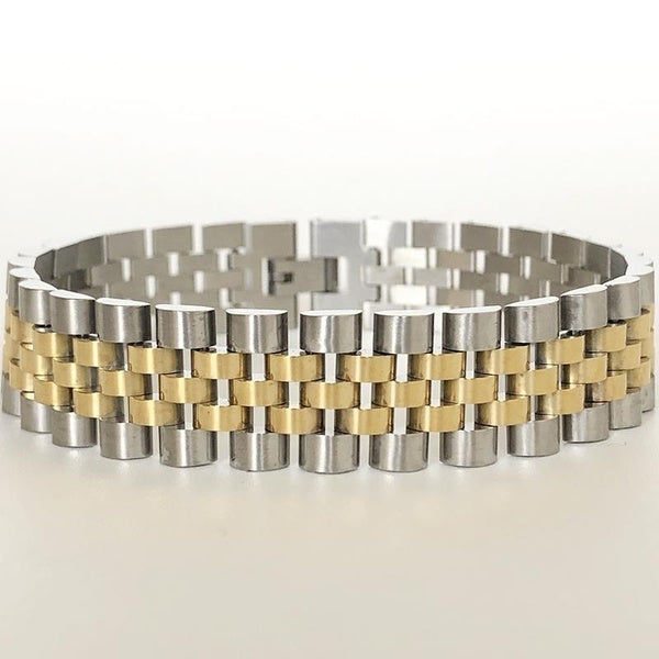 15MM Link Chain Men's Bracelet For Women Polished Gold Plated Stainless Steel Mannen Armband On Hand Bands Jewelry Accessories Matron Inn