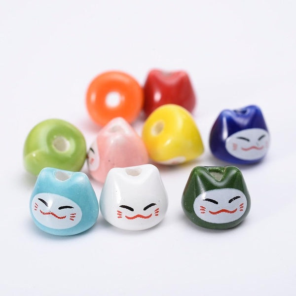 10Pcs 10mmx8.5mm Cute Animal Ceramic Beads Lucky Cat Glaze Spacer Beads For Jewelry Making Earring Necklace Bracelet Charms Supplies