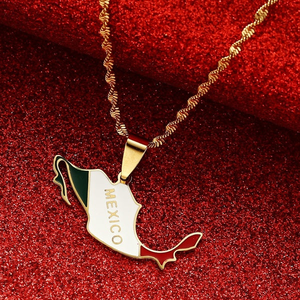 Collier pendentif drapeau coloré en acier inoxydable carte mexicaine pour femmes bijoux cartes mexicaines