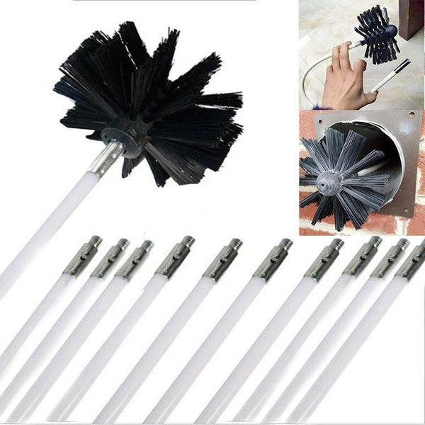 Chimney Brush And Dryer Vent Cleaner Kit, Flexible Rods with Drill Attachment, Extends Up to 16.5-30 Feet,150mm Brush Head