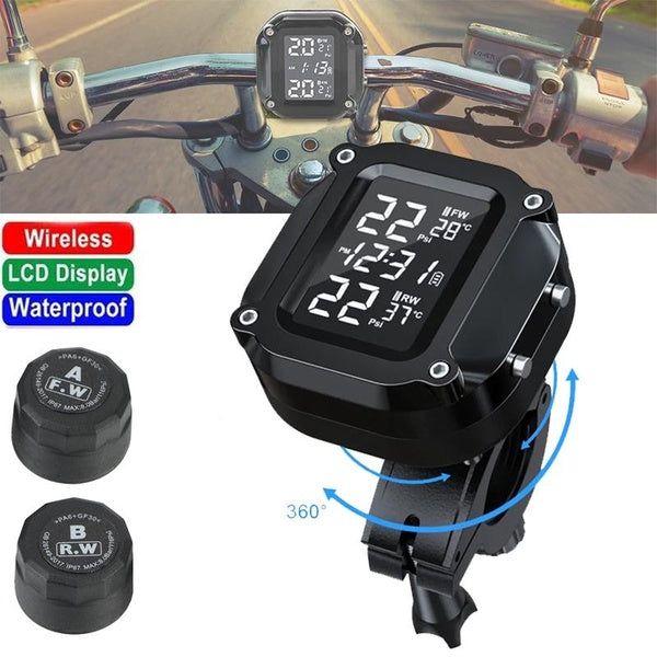 Affichage LCD sans fil moto TPMS testeur de température des pneus 2 capteurs Dirt Pit Bike moteur surveillance de la pression des pneus système d'ala