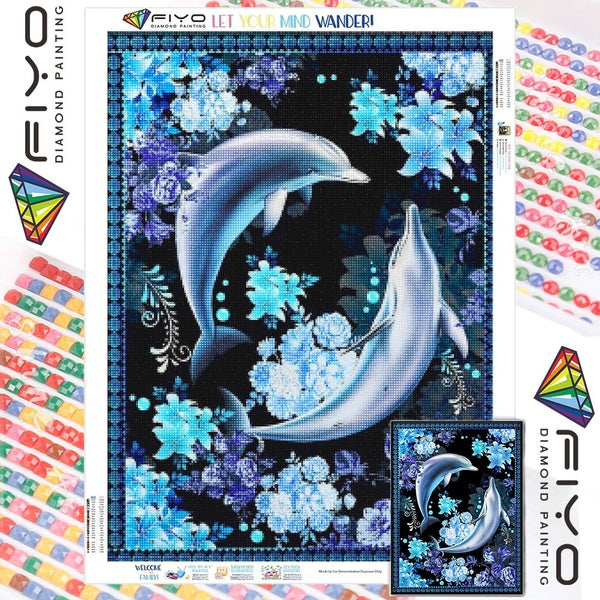 Dolphin FIYO DIY 5D Diamond Painting Full Drill with Number Kits Home and Kitchen Fashion Mosaic Diamond Painting Canvas Wall Decoration Gift Crafts