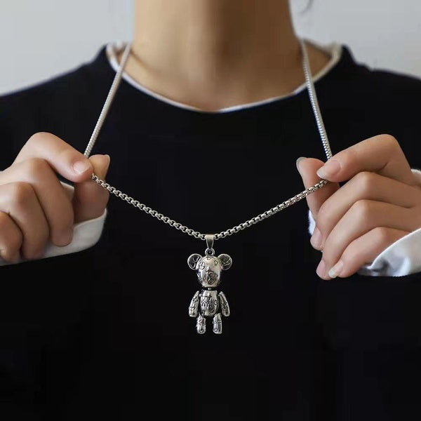 New Fashion Jewelry Titanium Steel Chain Arm Removable Bear Necklace Men's Hip-hop Punk Long Versatile Sweater Chain Net Red Pendant Accessories Holi Matron Inn