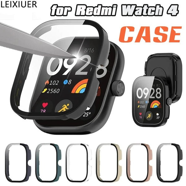 LEIXIUER Tempered Glass+Case for Xiaomi Redmi Watch 4 Accessories，Screen Protector All Around 9H Hard PC Bumper for Redmi Watch4 Cover（1 Pcs Case）