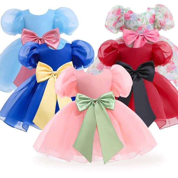 Children's Dresses Big Bowknot Baby Dress Infant Princess Party Christening Dresses For Baby Girls 1st Year Birthday Dress Newborn vestido