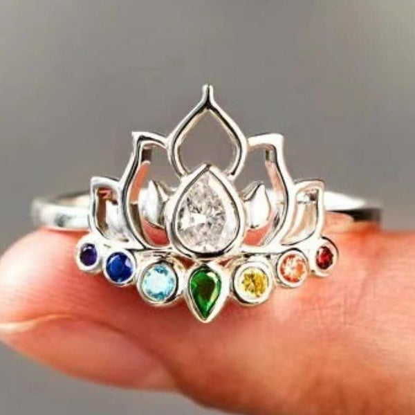Anneaux de fleur de Lotus en pierres précieuses multicolores exquises pour femmes, bagues de Yoga de fête décontractées, bijoux