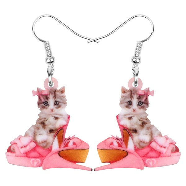 Acrylique Saint Valentin Doux Noeud Papillon Chat Boucles D'oreilles Drop Dangle Mignon Bijoux Pour Animaux Pour Femmes Filles Ados Amoureux Charme C