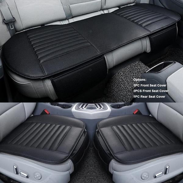Car Seat Cover Pu Leather Car Seat Bottom Covers Protectors 1-2 Front Driver Seat Pad Mat or 1 Rear Bench Cover Universal Fit 90% Vehicles, Black,Bei