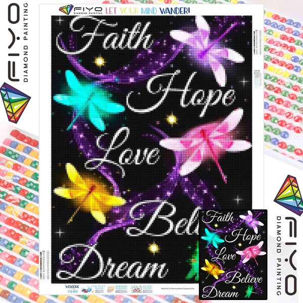 FIYO Colored Dragonfly Diamond Painting Kits For Adults DIY 5D Diamond Mosaic Diamond Painting Home and Kitchen Fashion Canvas Pictures Wall Decorati