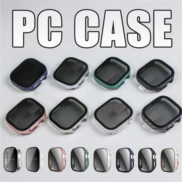 PC Case with Anti-Spy Film for Apple Watch Ultra 2-Ultra 49mm for IWatch Series 9 8 SE 7 6 5 4 45mm 41mm 44mm 40mm, Tempered Glass Screen Protector