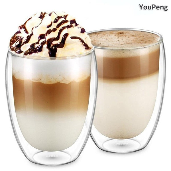 YouPeng 80-150-250-350-450ML Heat-resistant Double Wall Glass Cup Beer Espresso Coffee Cup Handmade Beer Mug Tea glass Whiskey Cups Drinkware (1-2PCS