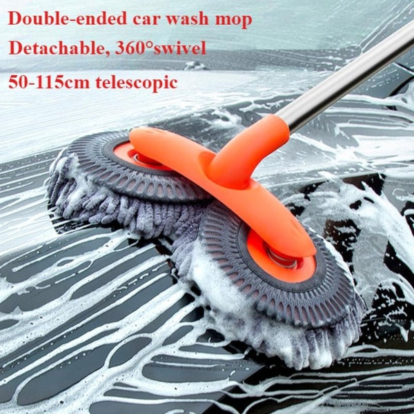 New Style Microfiber Car Wash Brush Mop with Aluminum Alloy Long Handle Three-section Telescopic Car Cleaning Brush Mop Rotating and Retractable Soft