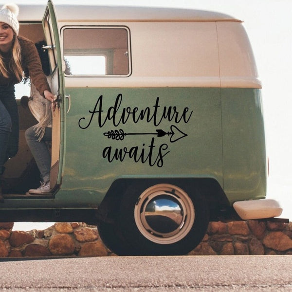 Adventure Awaits Caravan Sticker Camping Styling Stickers And Decals Door Decor Film Auto Tuning Accessories