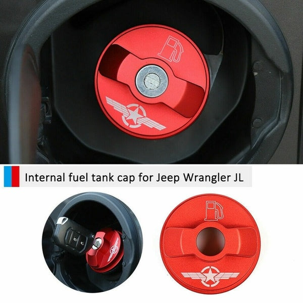 Inner Fuel Filler Cover Gas Tank Inner Protector Cap for Jeep Wrangler JK JL 2007+ Aluminum Alloy Accessories Red (Pentagram Wing)