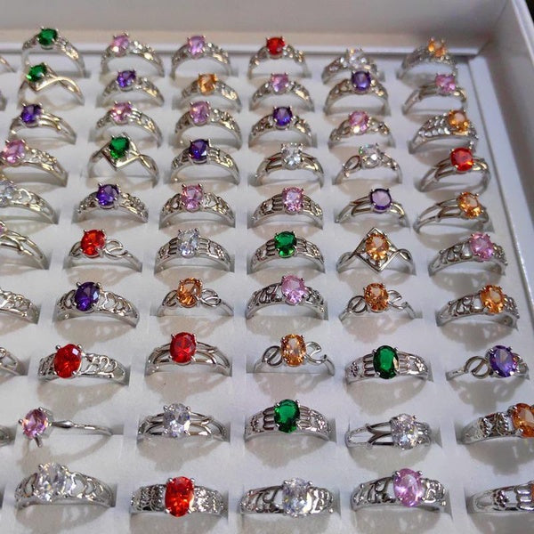 vente en gros lots mélangés 30pcs couleurs cuivre CZ évider les anneaux de dame de charme réglables