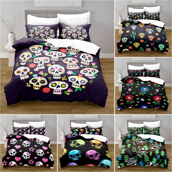 3D Digital Printed Colorful Floral Skull Duvet Cover Set Comforter Cover with Pillow Cover Bedding Set Single Double Twin Full Queen King Size Bed Se
