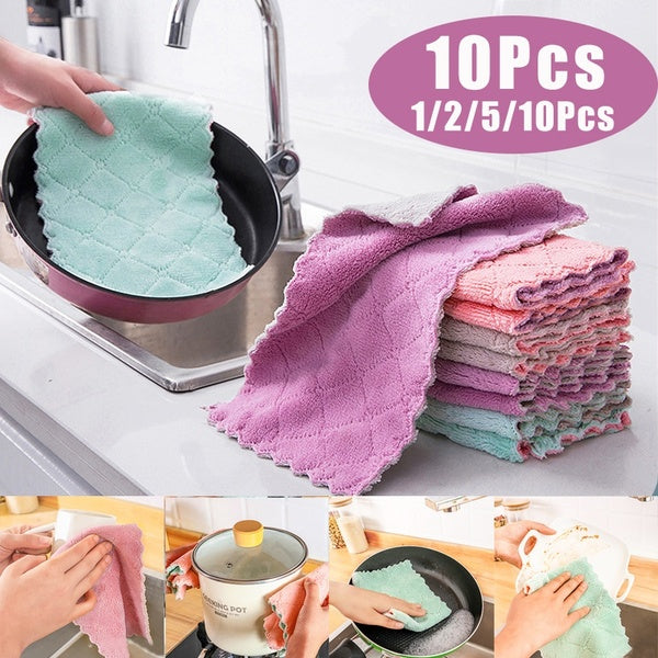 1-2-5-10pcs Microfiber Kitchen Dish Cloth Super Absorbent High-Efficiency Tableware Towel Kitchen Tools Household Cleaning Cloths