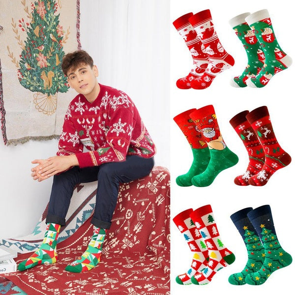 Christmas Santa Stocking Claus Men Women's Socks Elk Tide Socks Christmas Tree Geometric Cotton Happy Funny Socks One size fit for (EU38-46)