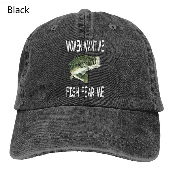 Baseball Cap Men Women Women Want Me Fish Fear Me Snapback Hat Summer Sports Hip Hop Cap