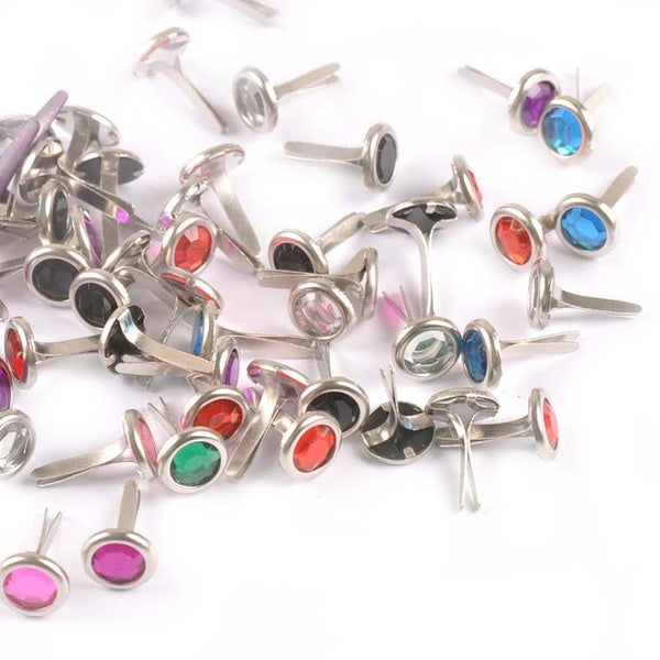 50pcs 8.5X15mm Mix Rhinestone Brads Scrapbook Paper Crafting Embellishment Fastener Brad Metal Crafts For DIY Decoration