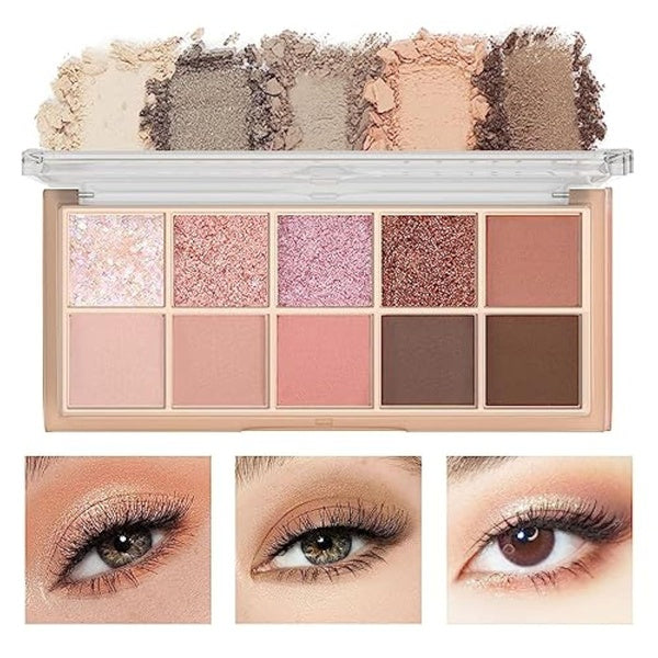 10 Colors Eyeshadow Palette-Matte & Glitter High Pigmented Eye Shadow,Naturing-Looking, Ultra-Blendable,Waterproof & Long Lasting Neutral Cream Korean Ma