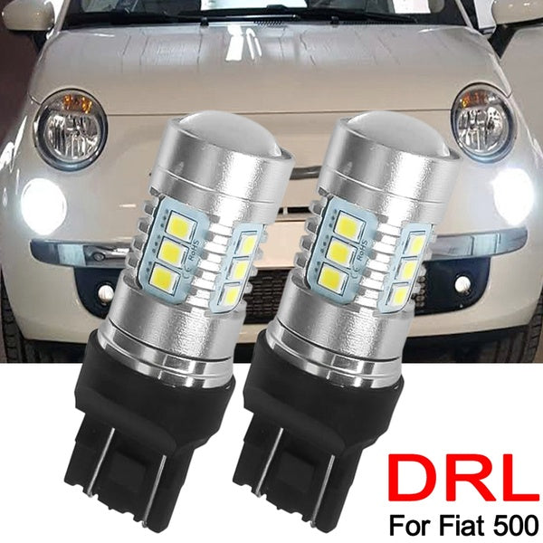 For Fiat 500 Daytime Running Light T20 7443 580 582 W21-5W Headlight Led Lamp Bulbs DRL White 6000K 12V Super Bright