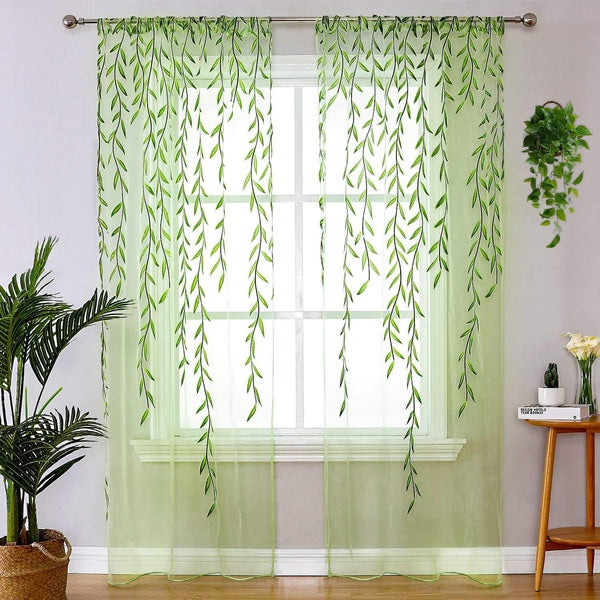 Willow Leaf Sheer Window Curtains Fresh Pastoral Style Ivy Curtain Elegant Modern Tulle Voile Curtains for Living Room Bedroom Kitchen Home Decoratio