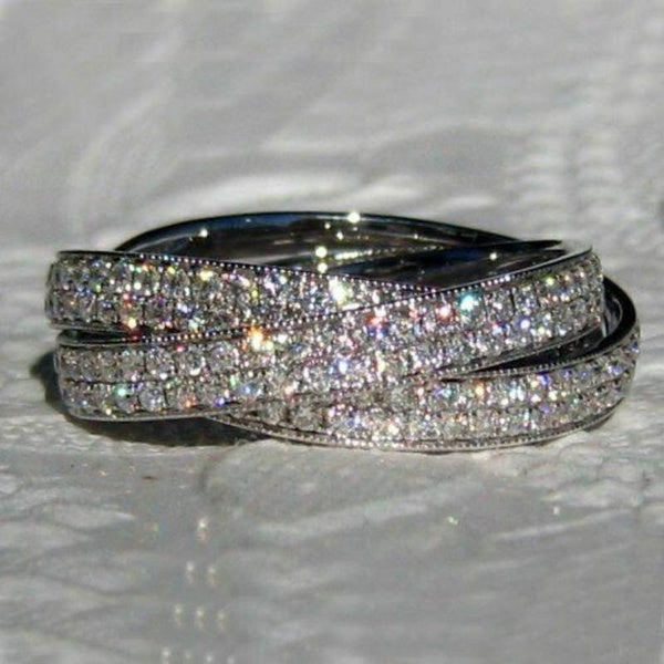 New Trendy 3 Layers Micro Pave Diamond Intertwined Rings for Women Engagement Wedding Rings Jewelry