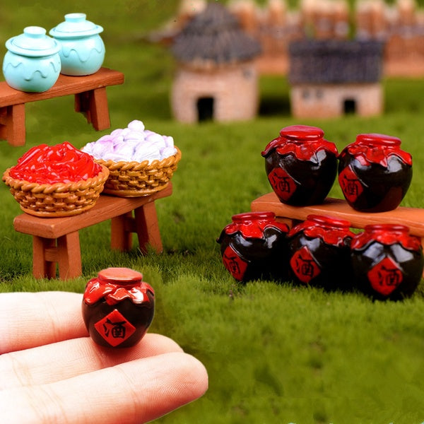 1:12 Dollhouse 3Pcs Mini Chinese Wine Jars-Wine Bowls-Red Peppers Basket Kids Toy Dolls House Accessories Miniatures