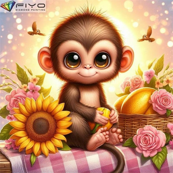 FIYO Monkey DIY 5D Diamond Painting Full Drill with Number Kits Home and Kitchen Fashion Mosaic Diamond Painting Canvas Wall Decoration Gift Crafts f