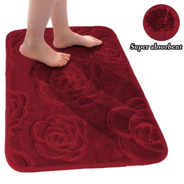 5 Styles(rose-heart-cobblestone-wave-rectangle) 3D Embossing Memory Foam Soft Bath Mats-Non-slip Absorbent Washable Rug Toilet Floor Mat Home Bath Ma
