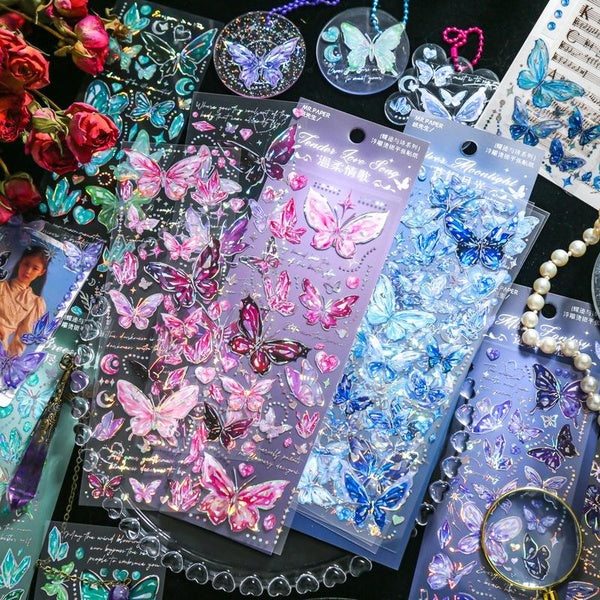 3 Sheets-Pack Glitter Butterfly Stickers Decorative Stickers Perfect for Journaling Diy Scrapbooking Supplies
