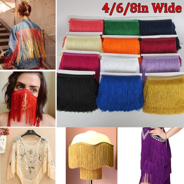 10 Yards 4-6-8in Wide Fringe Lace Tassel Polyester Lace Trim Ribbon Sewing Latin Dress Stage Garment Curtain DIY Craft Clothing Accessories
