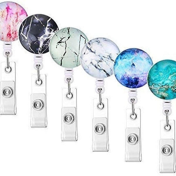 New Marble Retractable Nurse Badge Holder Reel Clip Nursing Badge Reel Holder Marble ID Card Holder