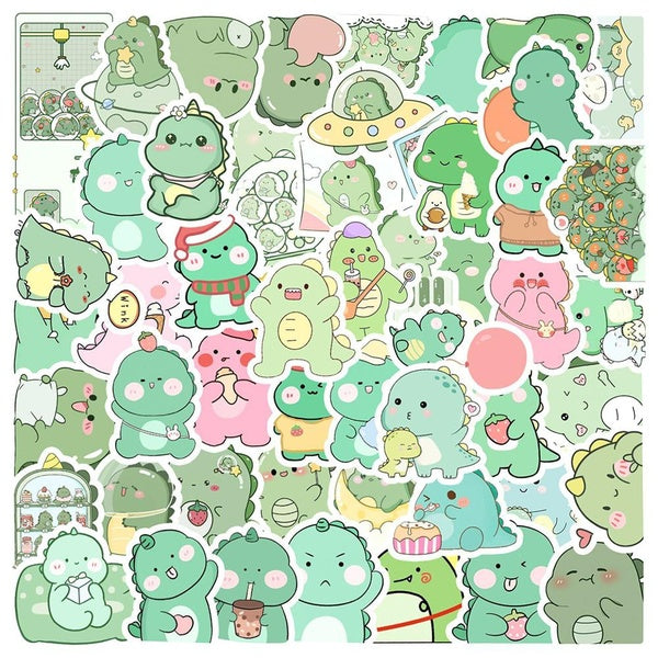10-50pcs Cute Green Dinosaur Stickers kawaii Dinosaur graffiti Stickers for DIY Luggage Laptop Skateboard Motorcycle Bicycle Sticker