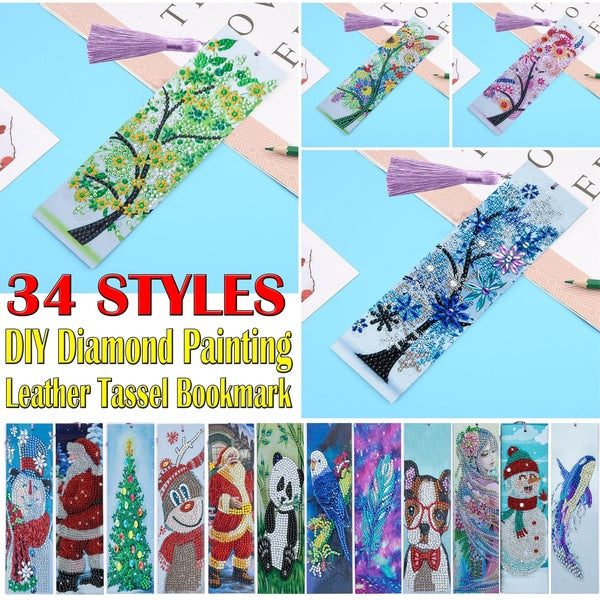 5D Special Shaped Diamond Painting Leather Bookmark Creative Crystal DIY Embroidery Tassel Book Mark Christmas gift @#B01
