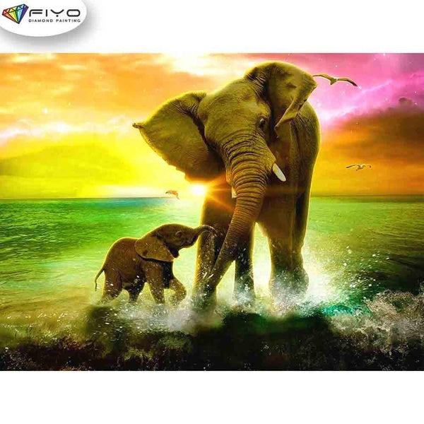 FIYO An elephant in WaterDiamond Painting Kits For Adults DIY 5D Diamond Mosaic Diamond Painting Home and Kitchen Fashion Canvas Pictures Wall Decora