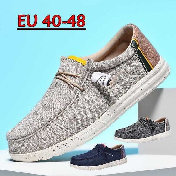 Chaussures en lin décontractées pour hommes chaussures de marche plates légères mocassins à enfiler confortables grande taille EU 40-48