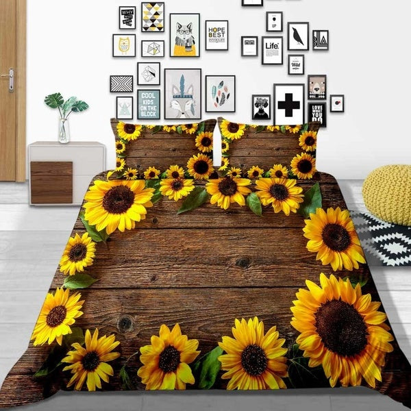 Sunflower Pattern 3D Bedding Set Hot Sale Comfortable Quilt Duvet Cover Set Queen King Size Polyester 3PCS Suit Bedclothes Bed Set