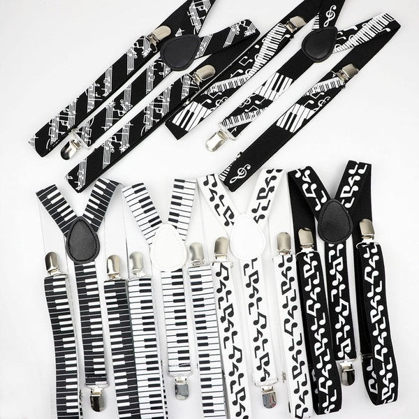 ZONFAZ Music Belt Men Woman Suspenders Bright Clip-on Y-Back Braces Elastic Adjustable Piano Note Suspenders