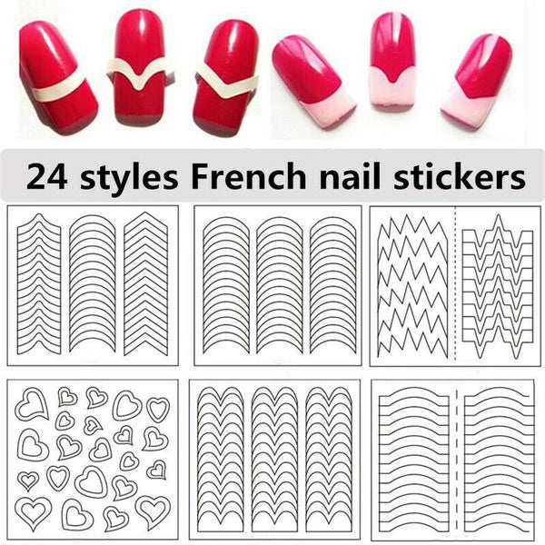 5 Sheets French Manicure Nail Art Stickers Stencil Tips French Swirls Tip Guide DIY Decals Polish Styling Beauty Tools for Women