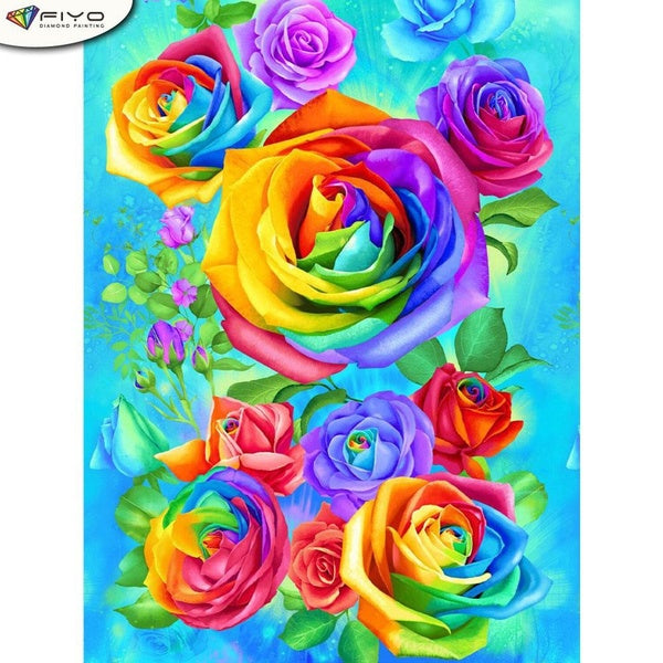 FIYO DIY 5D Flowers Diamond Painting Full Drill with Number Kits Home and Kitchen Fashion Cross Stitch Embroidery Paintings Canvas Pictures Wall Deco